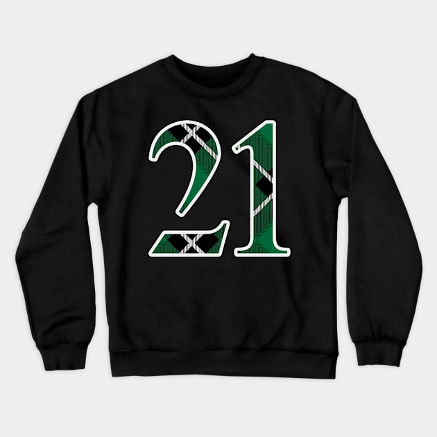 21 Sports Jersey Number Green Black Flannel Crewneck Sweatshirt by Design_Lawrence